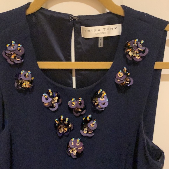 Trina Turk navy blue dress with cape - Picture 2 of 4